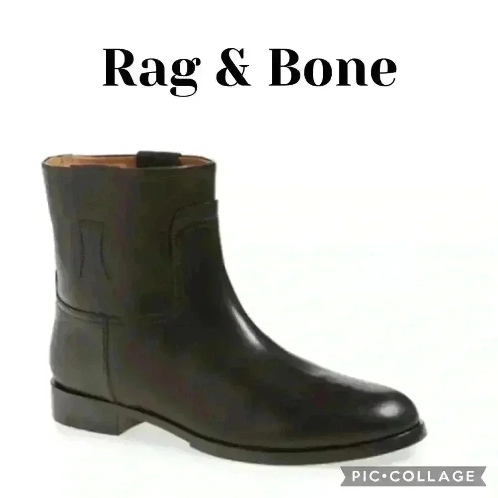 Rag & Bone Holly Boot Short Pull-On Black Italian Leather Women’s EU 37.…